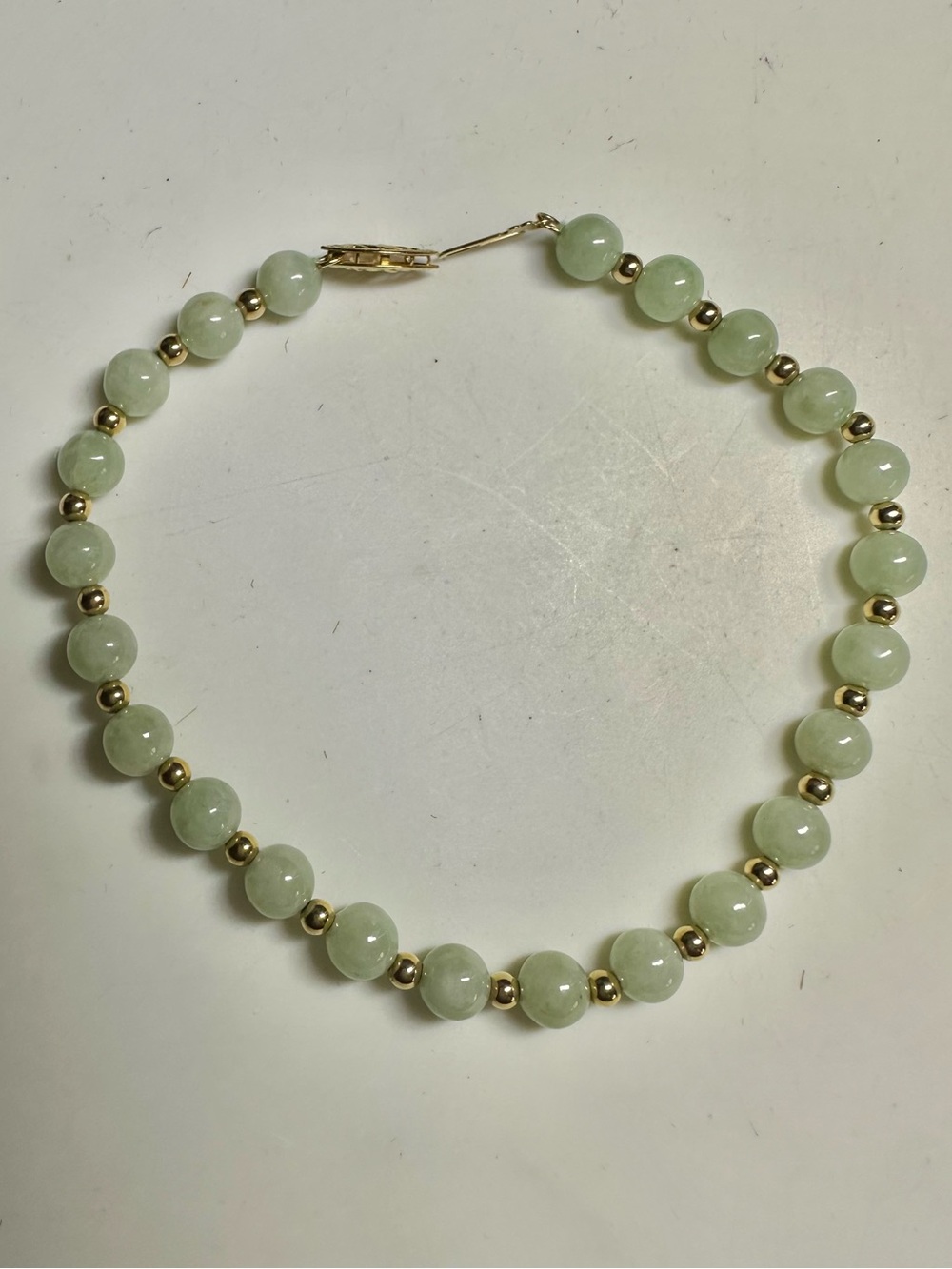 14k Soft Green Jade Bracelet - 8”